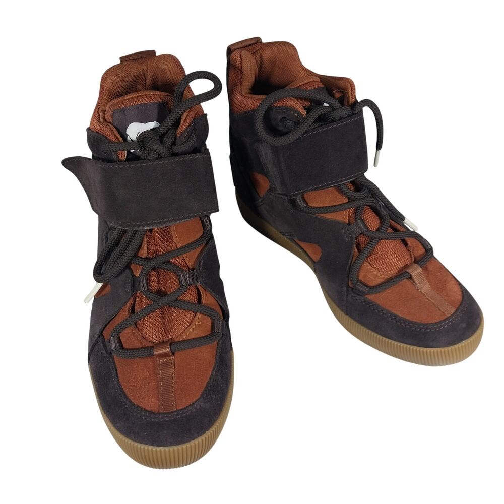 SOREL! BURNT ORANGE, BROWN GENUINE LEATHER & SUEDE OUT & ABOUT SNEAKERS! SZ 7.5 - Picture 3 of 11